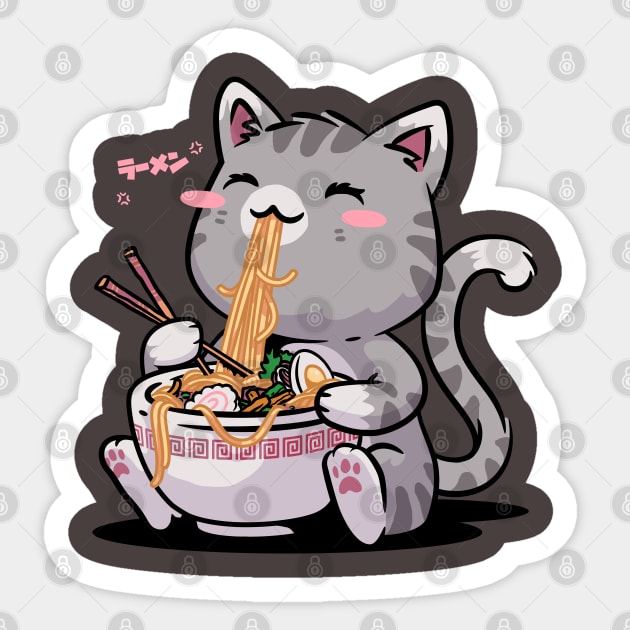 Kawaii Neko Cat Ramen Bowl Anime Otaku Gray Cat Sticker by vo_maria